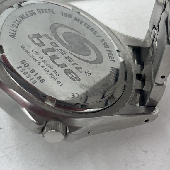 VTG Fossil Blue Men's Wristwatch Silver Day & Date 24 HR Quartz Water Resistance - Picture 4 of 8
